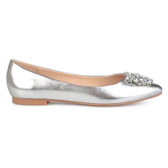 Brinley Co Shoes - Brinley Co. Womens Faux Leather Pointed Toe Jewel Flats Silver, 5.5 Regular US